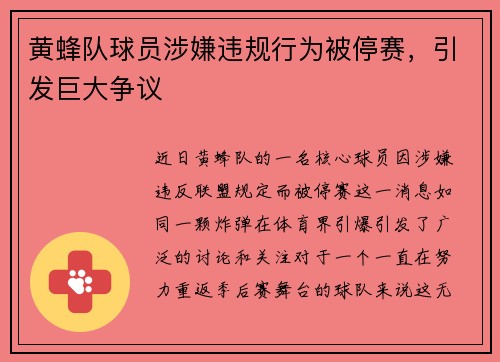 黄蜂队球员涉嫌违规行为被停赛，引发巨大争议